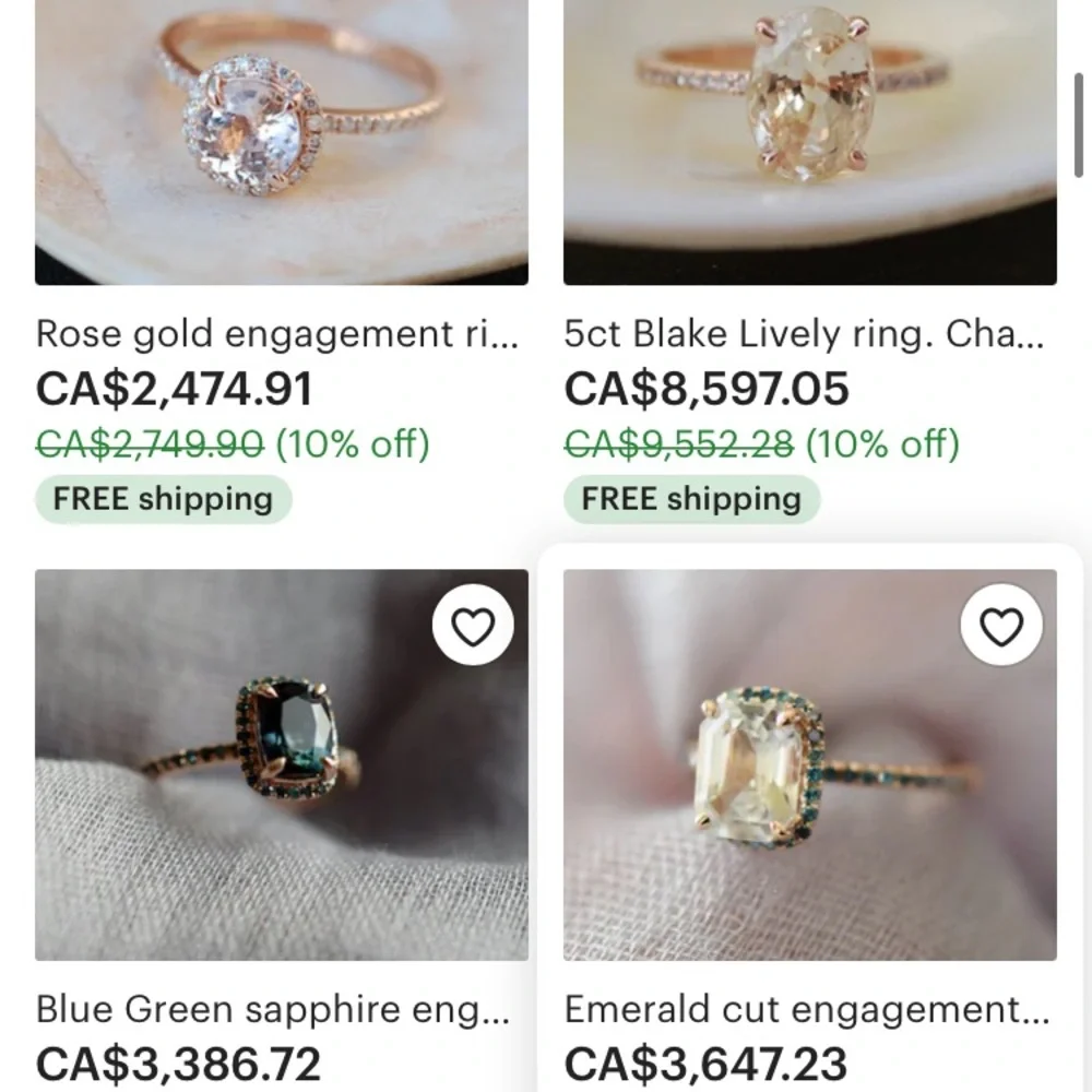 14k rose gold, diamond and emerald cut peach sapphire engagement ring - Picture 16 of 16